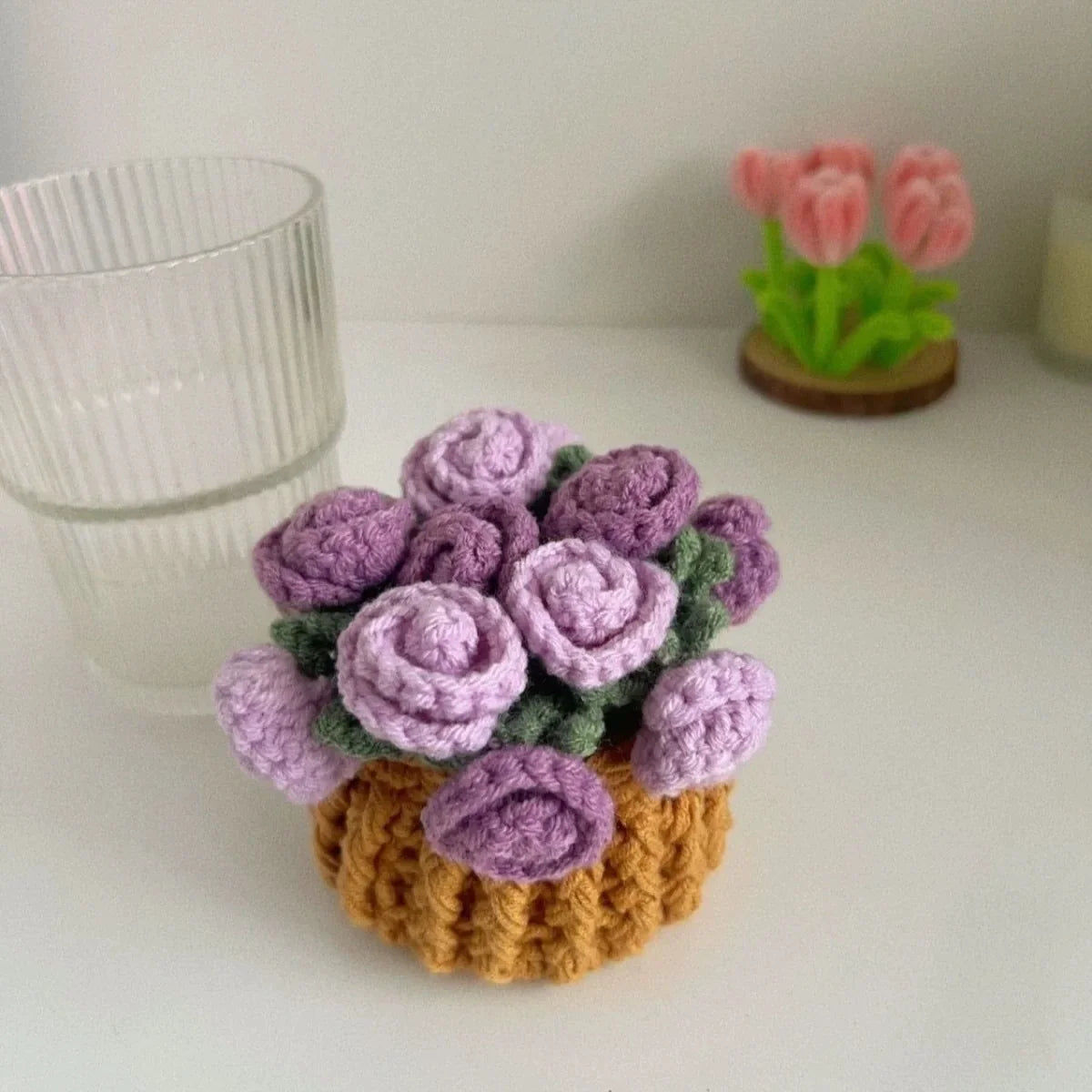Handmade Crochet Flower Coaster Set | Foldable Floral Coasters with Storage Basket, Table Decor Gift