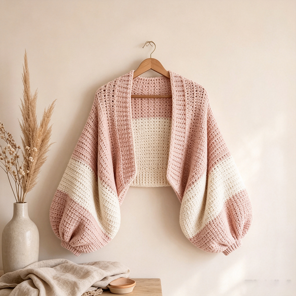 Balloon Sleeve Crochet Cardigan Shrug(Finished product)