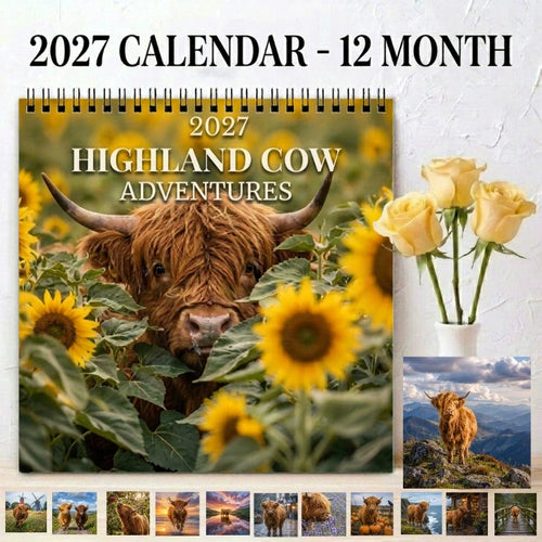 2027 Highland Cow Adventures Wall Calendar