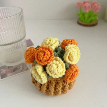 Handmade Crochet Flower Coaster Set | Foldable Floral Coasters with Storage Basket, Table Decor Gift