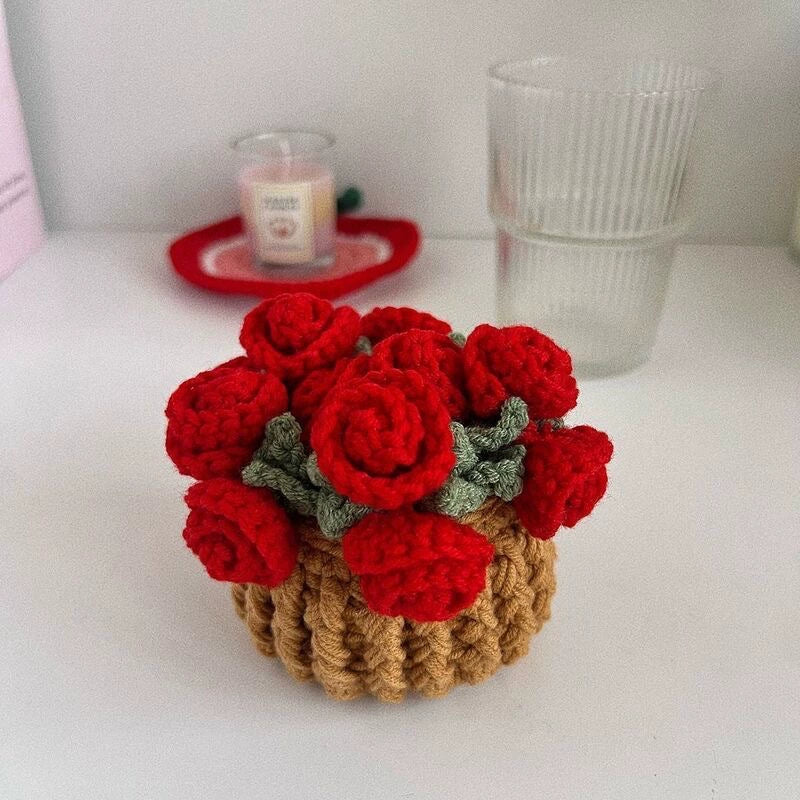 Handmade Crochet Flower Coaster Set | Foldable Floral Coasters with Storage Basket, Table Decor Gift