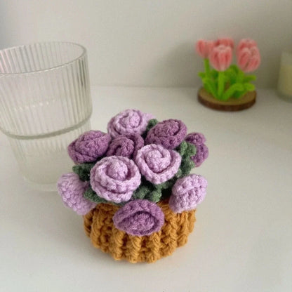 Handmade Crochet Flower Coaster Set | Foldable Floral Coasters with Storage Basket, Table Decor Gift