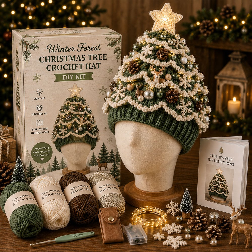 Beginner-Friendly Light-Up Christmas Tree Crochet Hat DIY Kit