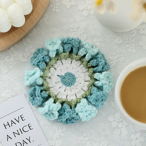 Handmade Crochet Flower Coaster Set | Foldable Floral Coasters with Storage Basket, Table Decor Gift
