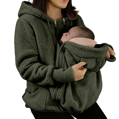 Winter Mom Cozy Fleece Thicken Kangaroo Carrier Coat Clothing
