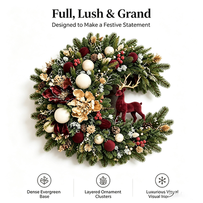 Luxury Burgundy Deer Christmas Wreath