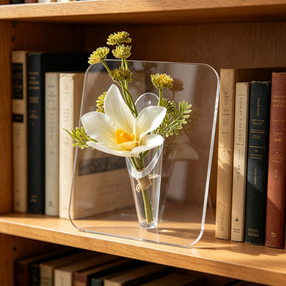 💐 💐 Acrylic Vase with Artificial Flowers (8 x 6 Inch) -Each vase comes with a free random artificial flower worth $19.99.
