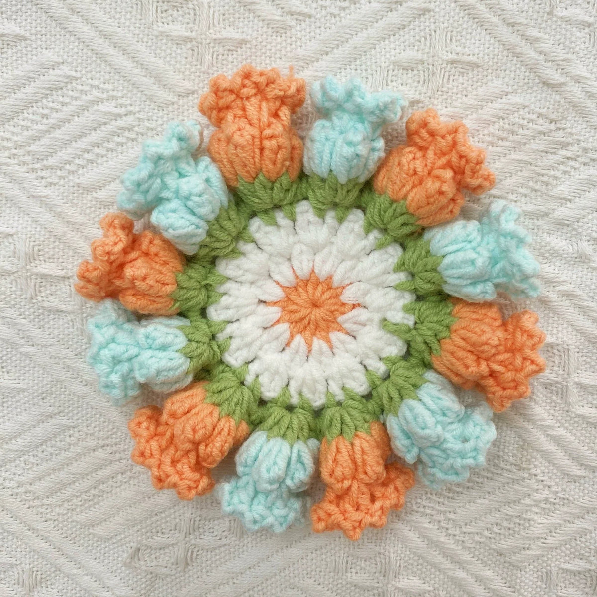 Handmade Crochet Flower Coaster Set | Foldable Floral Coasters with Storage Basket, Table Decor Gift