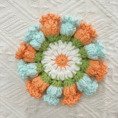 Handmade Crochet Flower Coaster Set | Foldable Floral Coasters with Storage Basket, Table Decor Gift