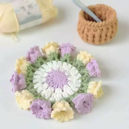 Handmade Crochet Flower Coaster Set | Foldable Floral Coasters with Storage Basket, Table Decor Gift