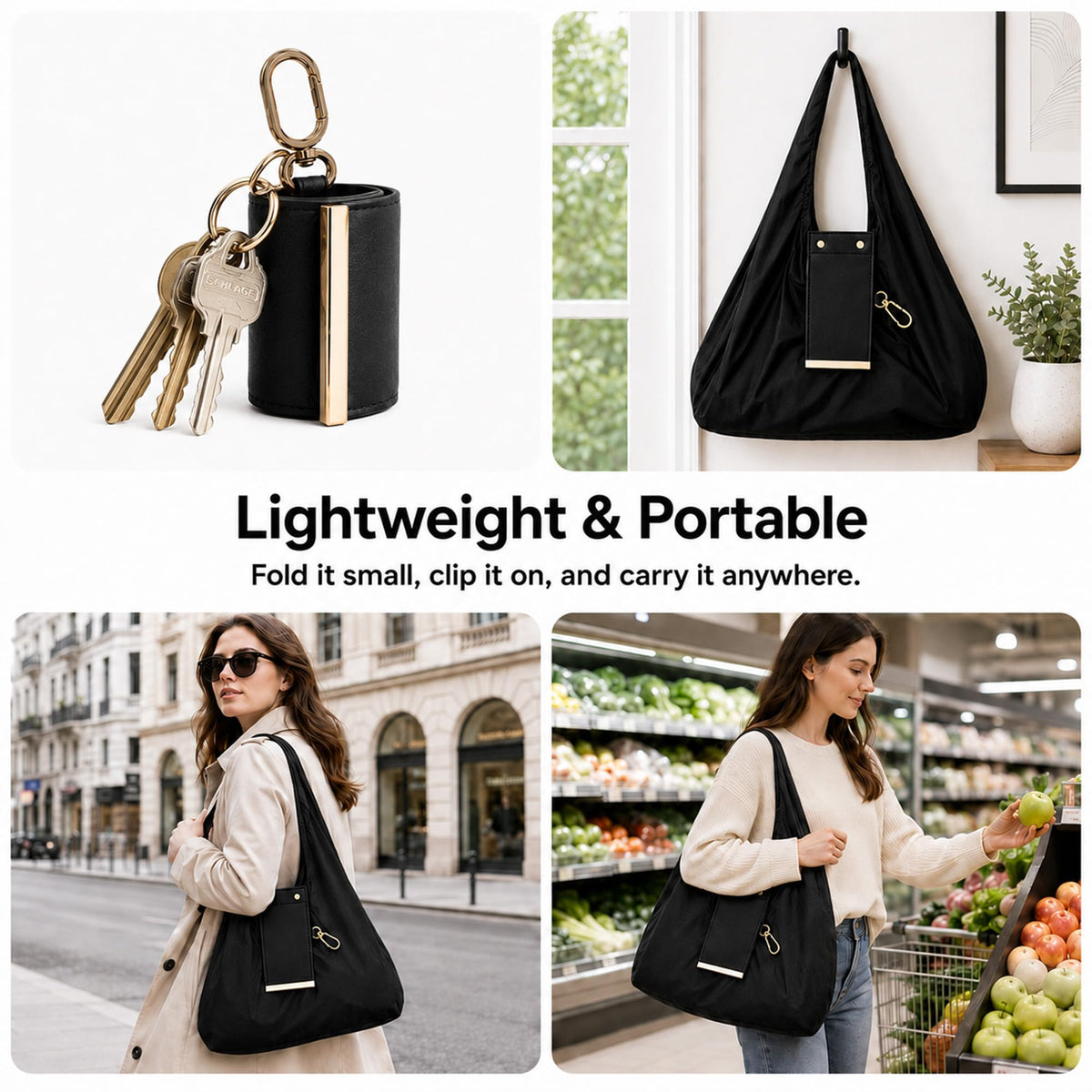 Foldable Travel Tote Bag Keychain（It can be super folded, the size of a coin purse）