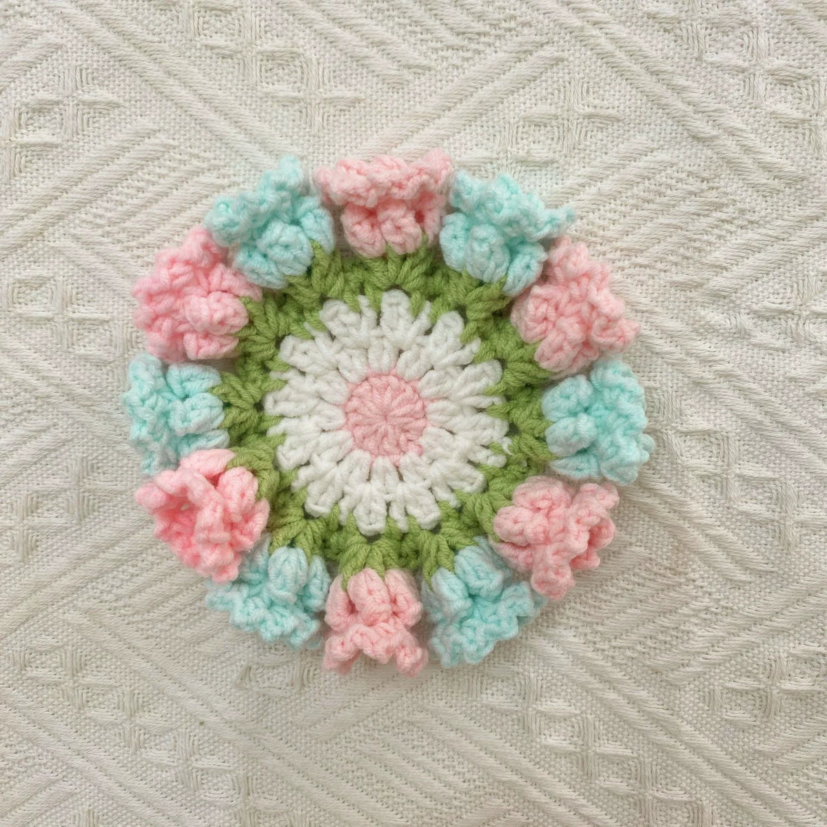 Handmade Crochet Flower Coaster Set | Foldable Floral Coasters with Storage Basket, Table Decor Gift