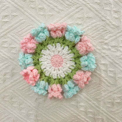 Handmade Crochet Flower Coaster Set | Foldable Floral Coasters with Storage Basket, Table Decor Gift