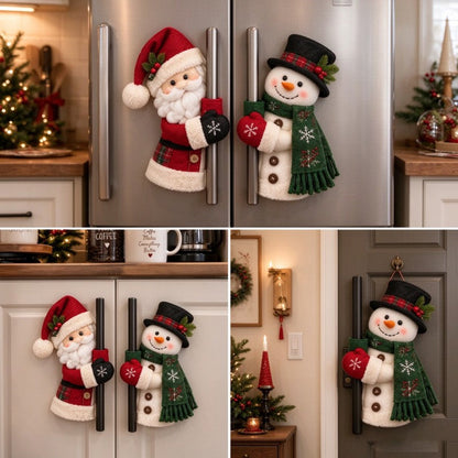 Christmas Santa & Snowman Door Handle Hugger Decor | Festive Kitchen Fridge Handle Ornaments