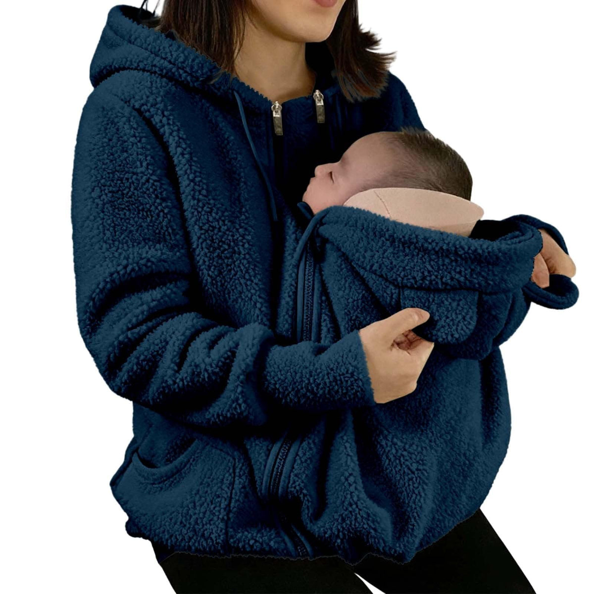 Winter Mom Cozy Fleece Thicken Kangaroo Carrier Coat Clothing