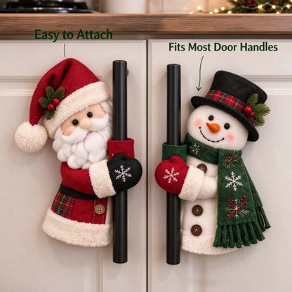 Christmas Santa & Snowman Door Handle Hugger Decor | Festive Kitchen Fridge Handle Ornaments