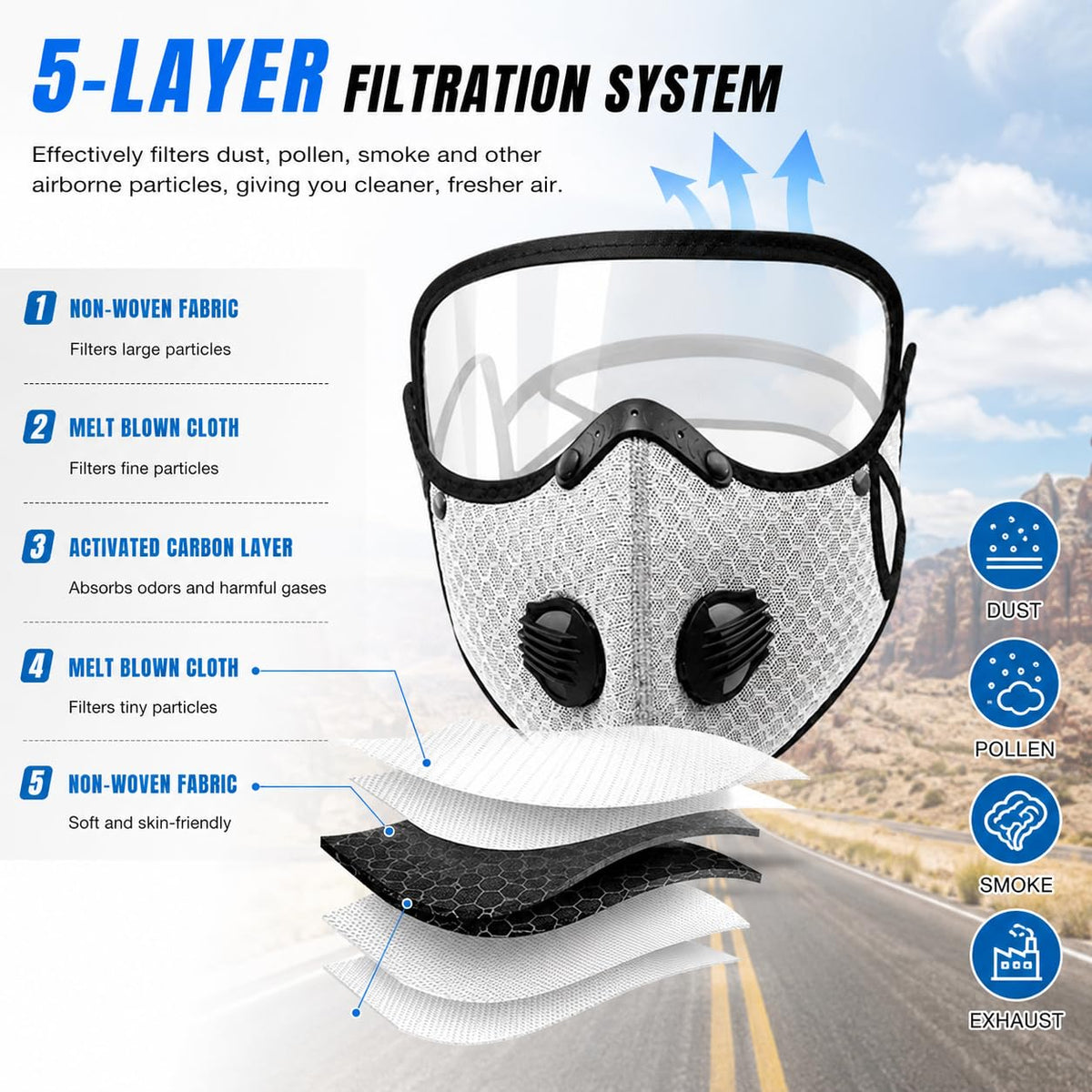 😷 Reusable Carbon Filter Dust Mask with Adjustable Goggles ❤️