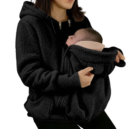 Winter Mom Cozy Fleece Thicken Kangaroo Carrier Coat Clothing