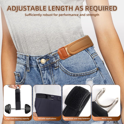 4 Buckle-Free Belts for Men and Women, Tactical Elastic Belt with Metal Hook, Invisible Adjustable Buckle-Free Belts