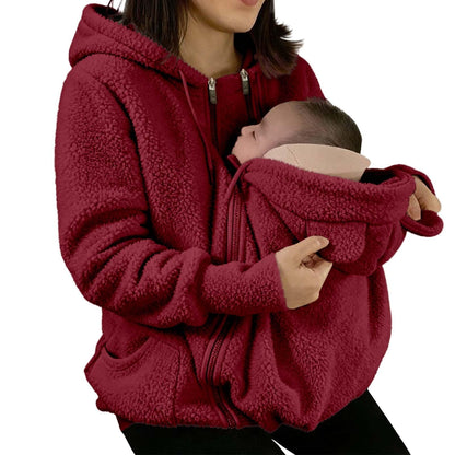Winter Mom Cozy Fleece Thicken Kangaroo Carrier Coat Clothing