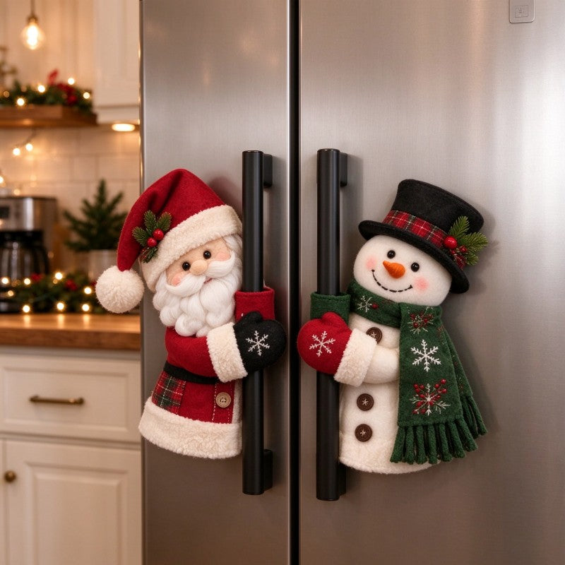 Christmas Santa & Snowman Door Handle Hugger Decor | Festive Kitchen Fridge Handle Ornaments