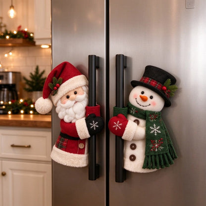 Christmas Santa & Snowman Door Handle Hugger Decor | Festive Kitchen Fridge Handle Ornaments