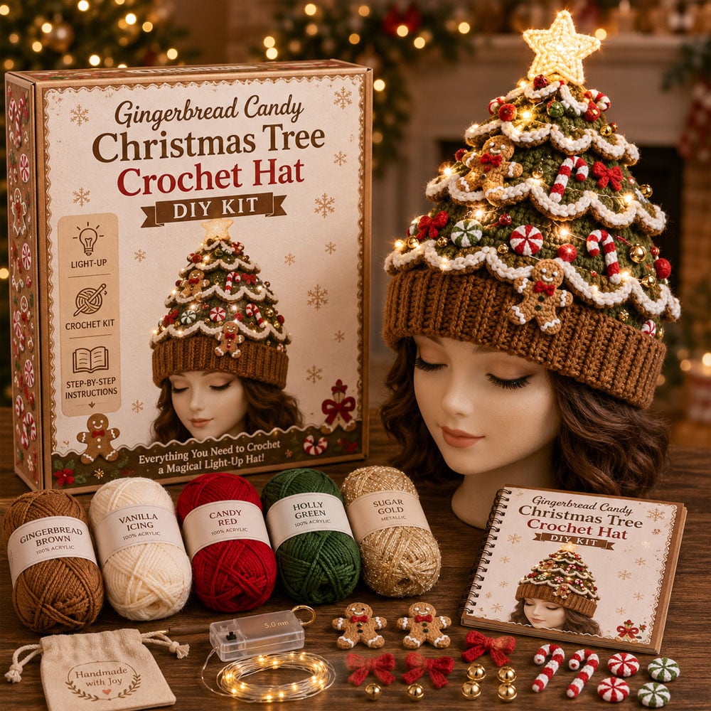 Beginner-Friendly Light-Up Christmas Tree Crochet Hat DIY Kit
