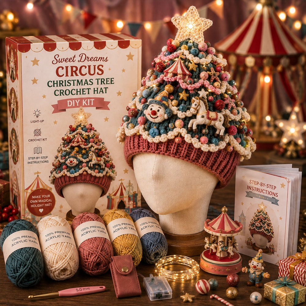 Beginner-Friendly Light-Up Christmas Tree Crochet Hat DIY Kit