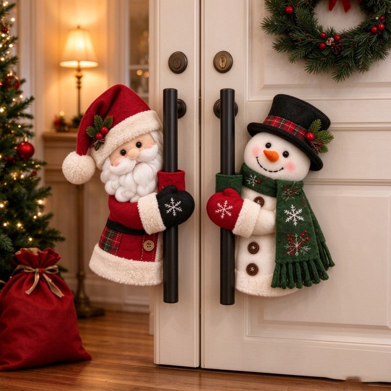 Christmas Santa & Snowman Door Handle Hugger Decor | Festive Kitchen Fridge Handle Ornaments