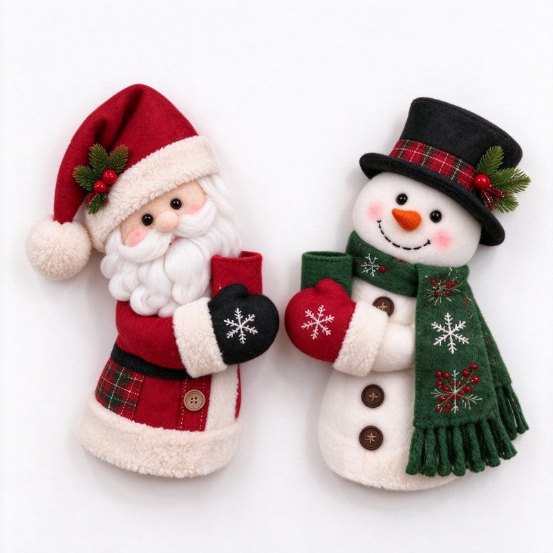 Christmas Santa & Snowman Door Handle Hugger Decor | Festive Kitchen Fridge Handle Ornaments