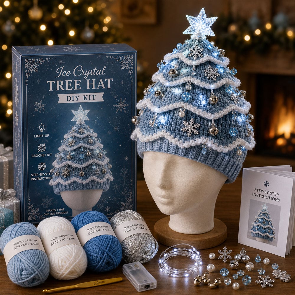 Beginner-Friendly Light-Up Christmas Tree Crochet Hat DIY Kit