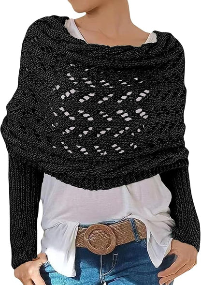Scarf with Sleeves Knitted Cable Wrap, Multifunctional Knitted Crochet Shrugs