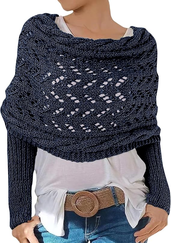 Scarf with Sleeves Knitted Cable Wrap, Multifunctional Knitted Crochet Shrugs