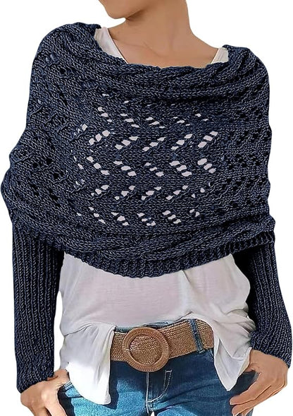 Scarf with Sleeves Knitted Cable Wrap, Multifunctional Knitted Crochet Shrugs