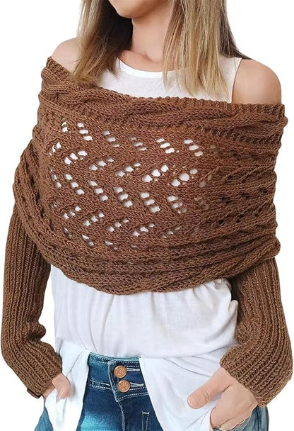 Scarf with Sleeves Knitted Cable Wrap, Multifunctional Knitted Crochet Shrugs