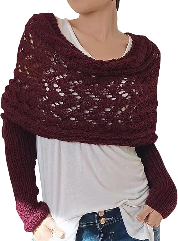 Scarf with Sleeves Knitted Cable Wrap, Multifunctional Knitted Crochet Shrugs