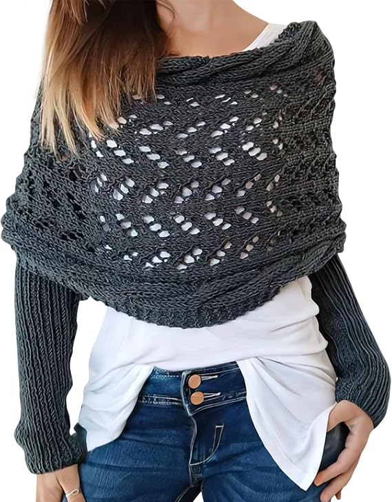 Scarf with Sleeves Knitted Cable Wrap, Multifunctional Knitted Crochet Shrugs