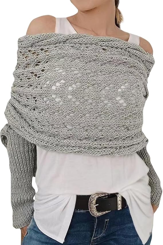 Scarf with Sleeves Knitted Cable Wrap, Multifunctional Knitted Crochet Shrugs