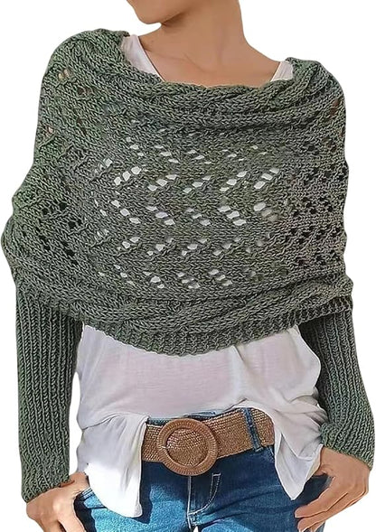 Scarf with Sleeves Knitted Cable Wrap, Multifunctional Knitted Crochet Shrugs