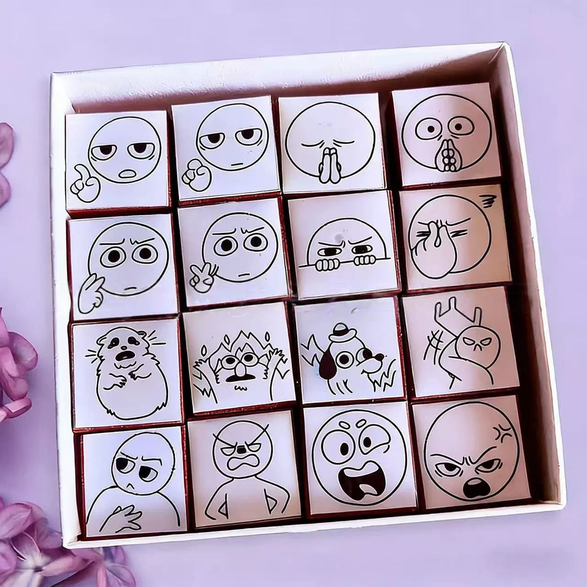 Doodly Stamps Cartoon Funny Face Wooden Rubber Stamp Set