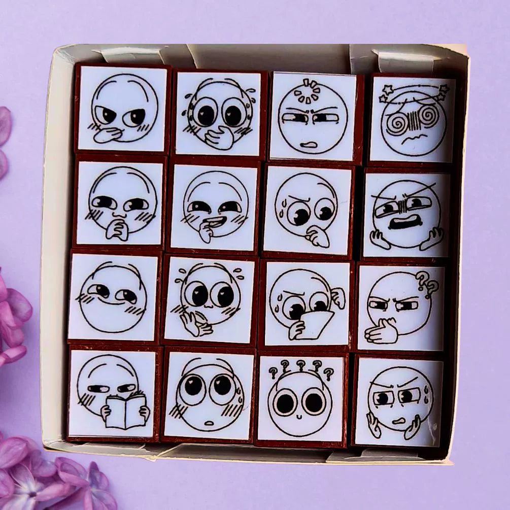 Doodly Stamps Cartoon Funny Face Wooden Rubber Stamp Set