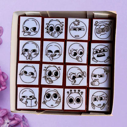 Doodly Stamps Cartoon Funny Face Wooden Rubber Stamp Set