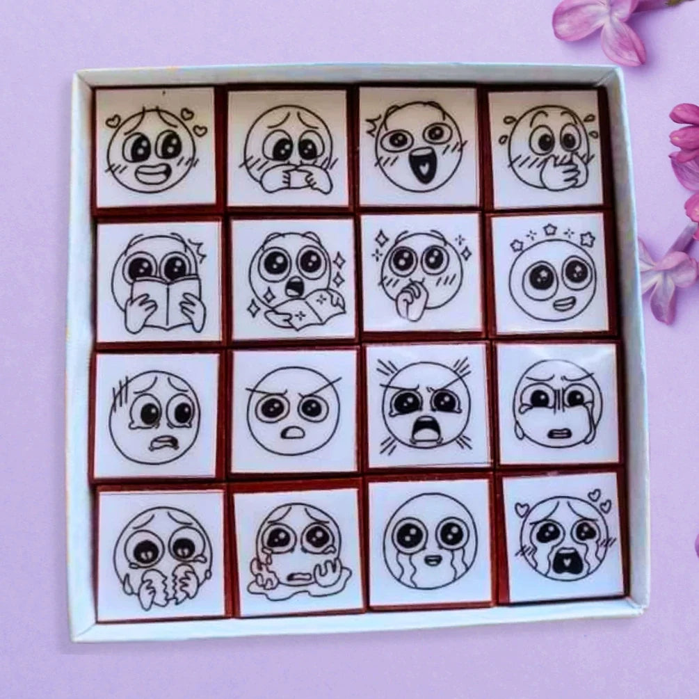 Doodly Stamps Cartoon Funny Face Wooden Rubber Stamp Set