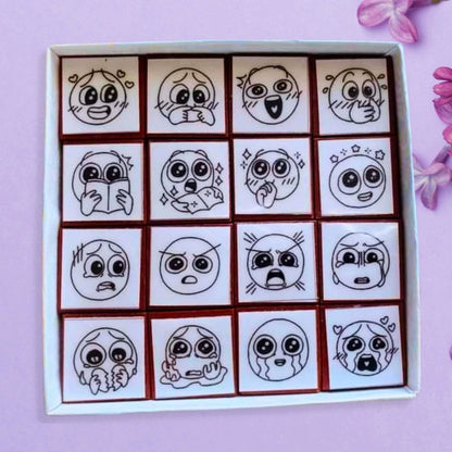 Doodly Stamps Cartoon Funny Face Wooden Rubber Stamp Set