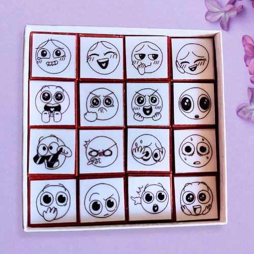 Doodly Stamps Cartoon Funny Face Wooden Rubber Stamp Set