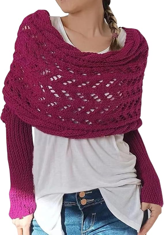 Scarf with Sleeves Knitted Cable Wrap, Multifunctional Knitted Crochet Shrugs