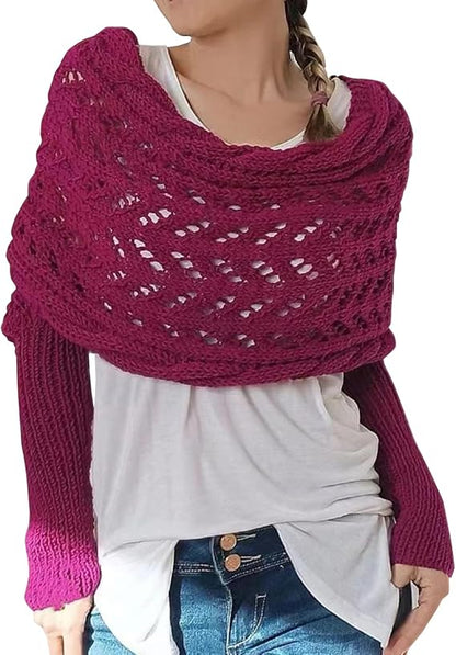 Scarf with Sleeves Knitted Cable Wrap, Multifunctional Knitted Crochet Shrugs