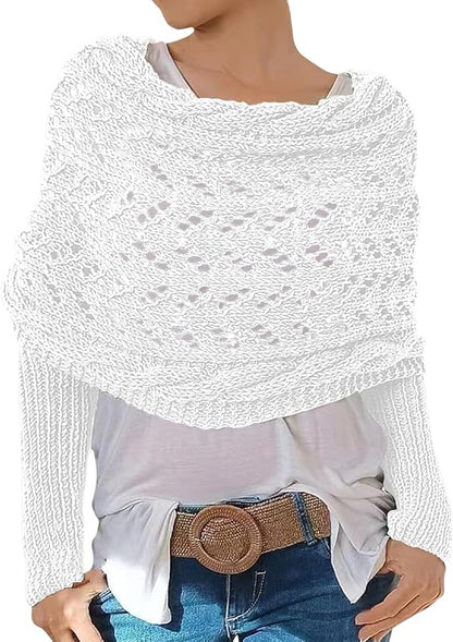 Scarf with Sleeves Knitted Cable Wrap, Multifunctional Knitted Crochet Shrugs