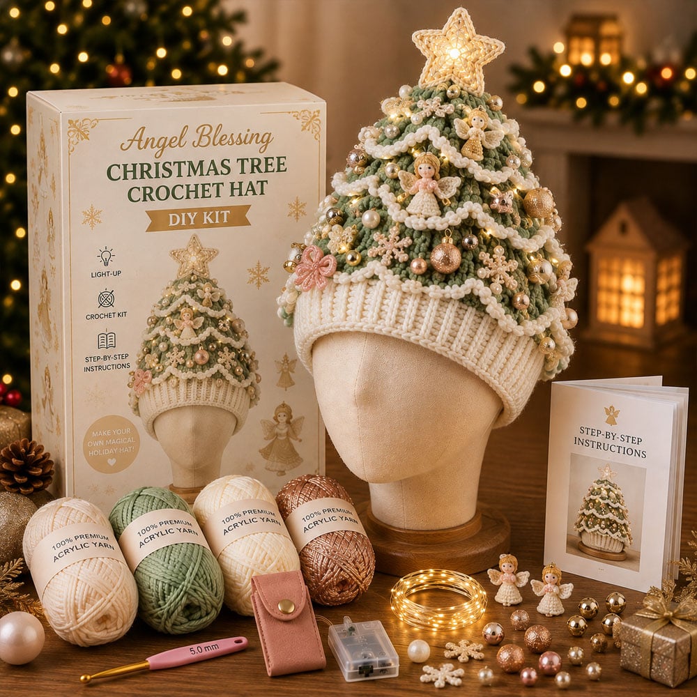Beginner-Friendly Light-Up Christmas Tree Crochet Hat DIY Kit