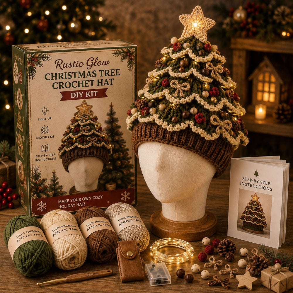 Beginner-Friendly Light-Up Christmas Tree Crochet Hat DIY Kit